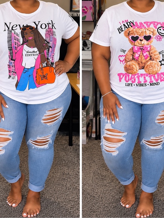 T.J.Maxx Tops - T.J.Maxx White Graphic Short Sleeve Tee with Pink & Orange Accents